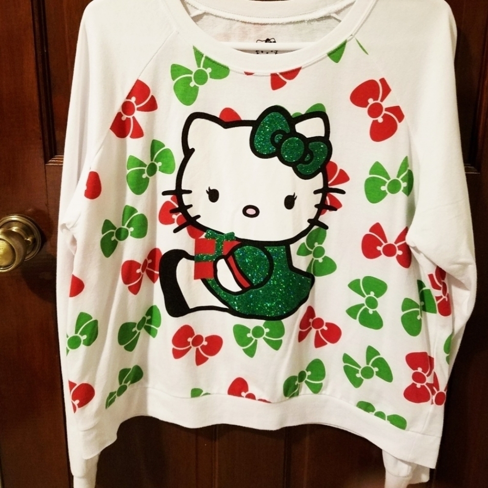 Hello Kitty Sanrio Christmas Glitter Detail Sweatshirt Junior's XXL (19) EUC